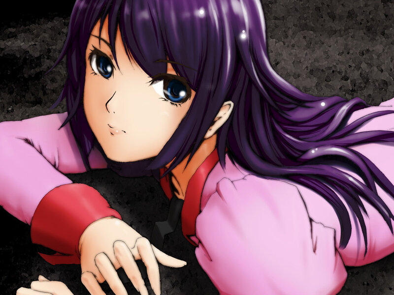 Anime Girl Lying Down — Purple, Dramatic, Manga, Purple Hair
