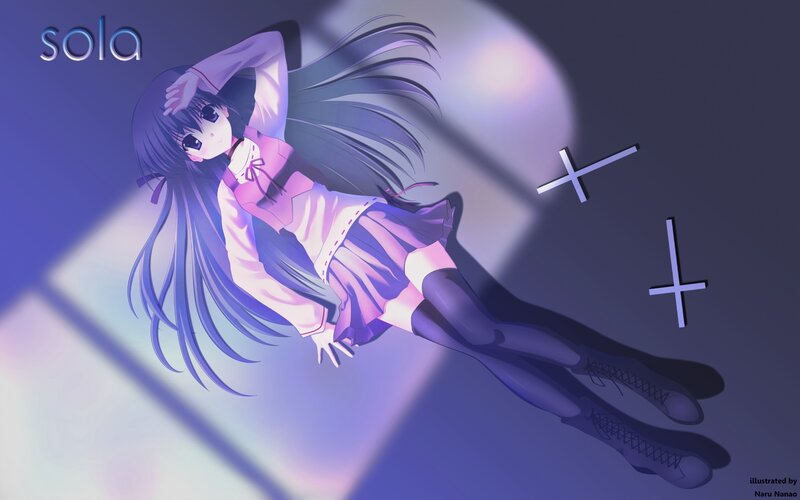 Anime Girl Lying Down — Purple, Dramatic, Night, Digital Art, Crosses