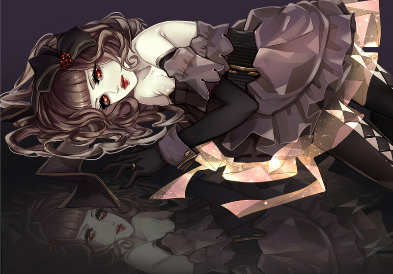 Anime Girl Lying Down — Purple, Dramatic, Night, Digital Art, Curly Hair