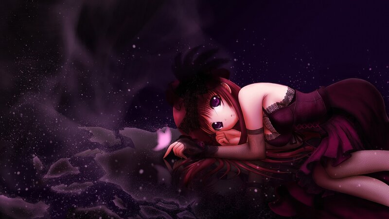 Anime Girl Lying Down — Purple, Dramatic, Night, Digital Art, Dress, Hair