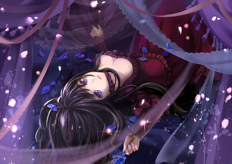 Anime Girl Lying Down — Purple, Dramatic, Serene