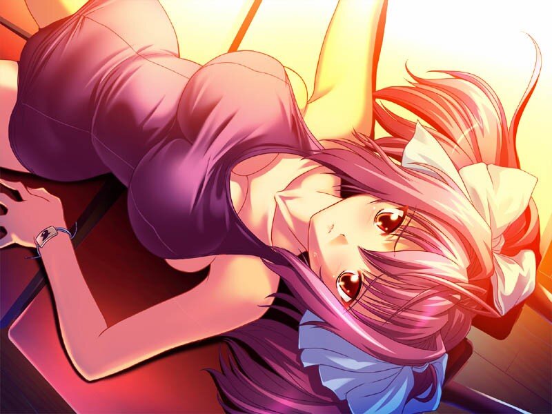 Anime Girl Lying Down — Purple, Dramatic, Sunset, Purple Top