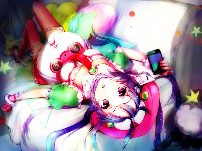 Anime Girl Lying Down — Purple, Dreamy, Digital Art