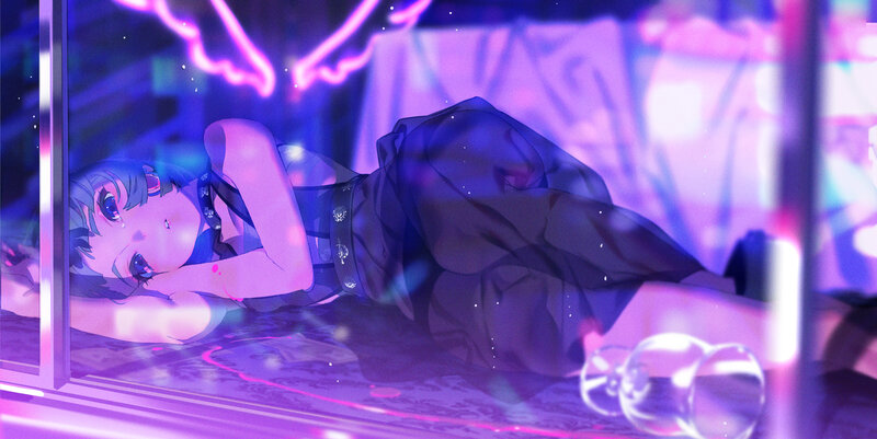 Anime Girl Lying Down — Purple, Dreamy, Night