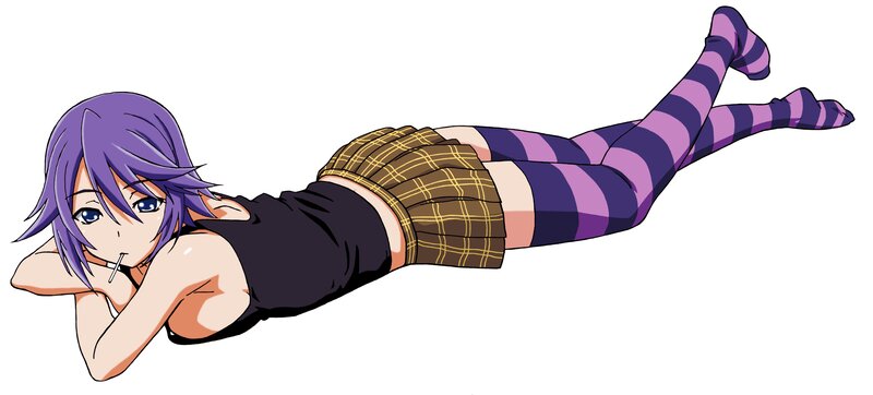 Anime Girl Lying Down — Purple, Relaxed, Cigarette