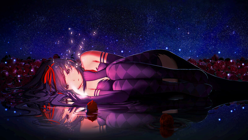 Anime Girl Lying Down — Purple, Serene, Night