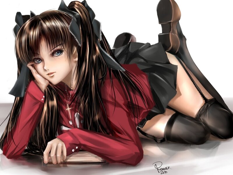 Anime Girl Lying Down — Red, Calm, Digital Art