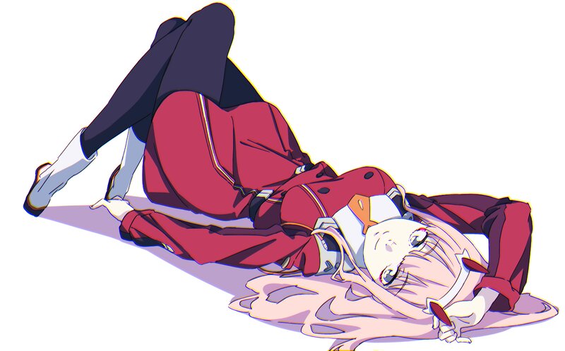 Anime Girl Lying Down — Red, Calm, Uniform