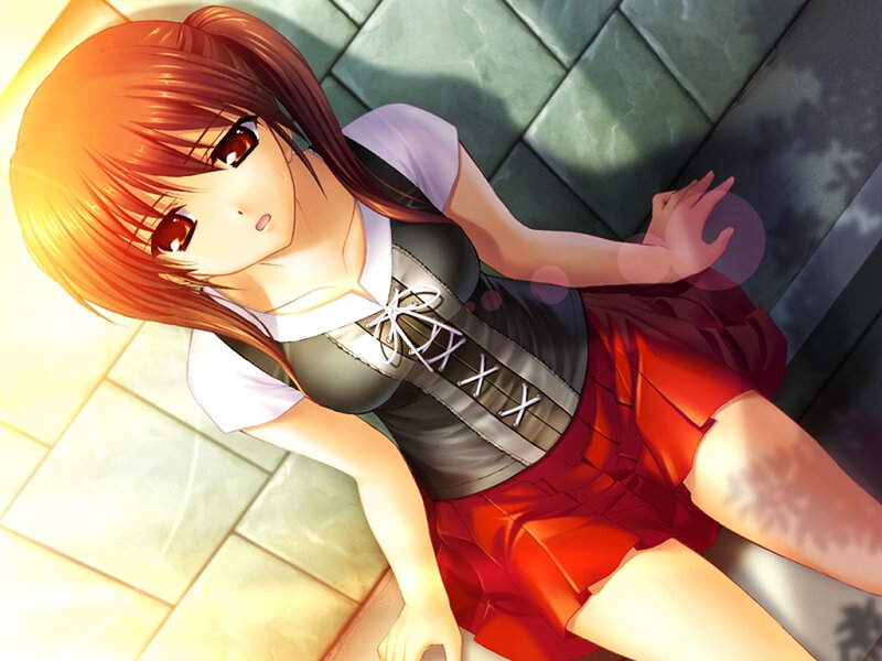 Anime Girl Lying Down — Red, Dramatic, Afternoon