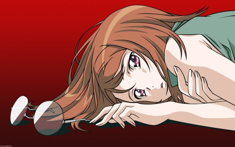 Anime Girl Lying Down — Red, Dramatic, Glasses