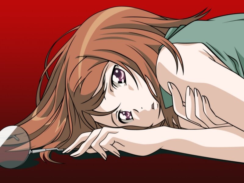 Anime Girl Lying Down — Red, Dramatic, Manga, Glasses