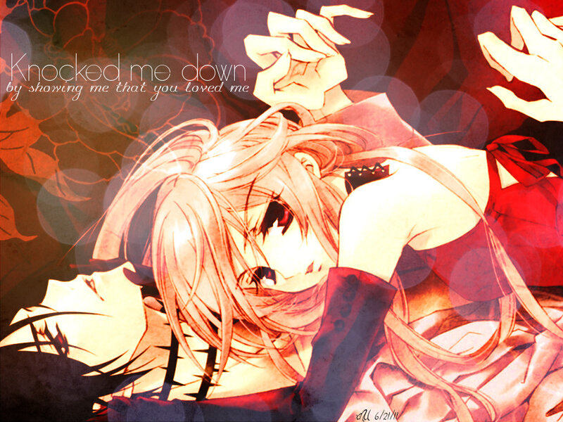 Anime Girl Lying Down — Red, Dramatic, Manga, Text