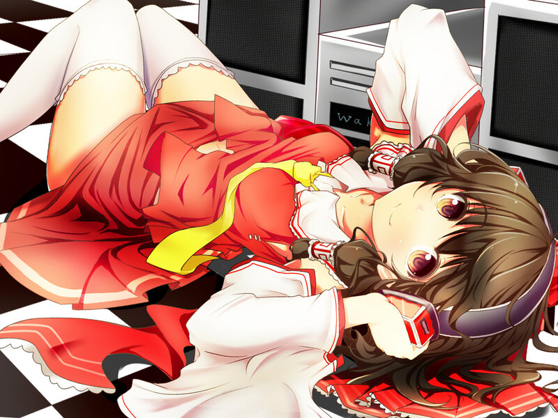 Anime Girl Lying Down — Red, Relaxed, Headphones