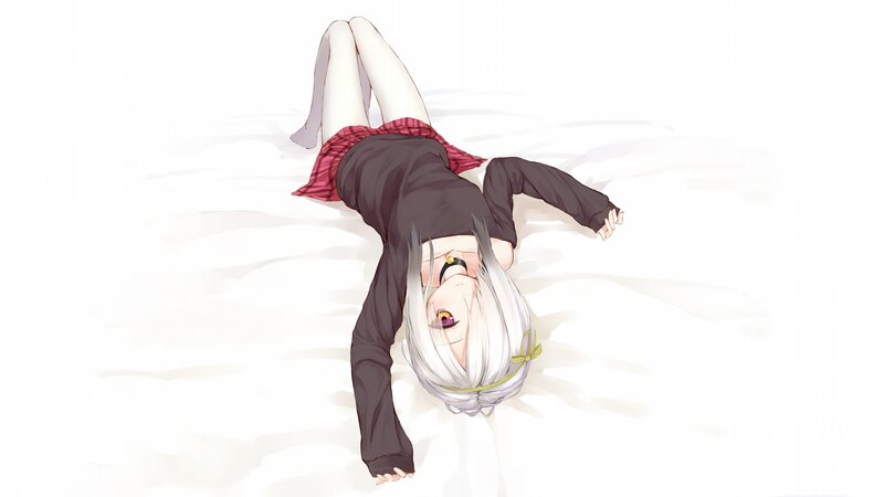 Anime Girl Lying Down — White, Calm, Digital Art, Bed