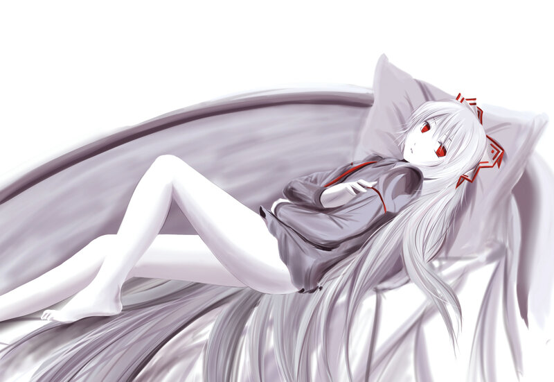 Anime Girl Lying Down — White, Calm, Digital Art, Pillow