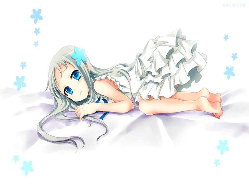 Anime Girl Lying Down — White, Calm, Flowers