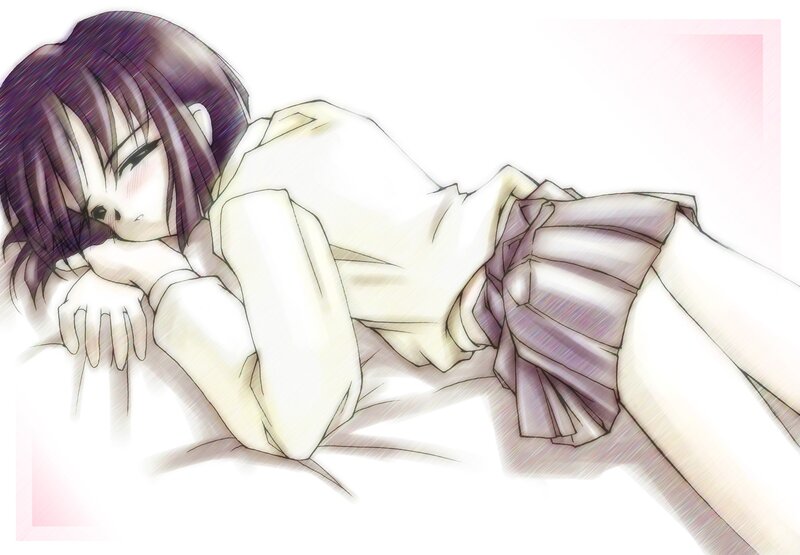 Anime Girl Lying Down — White, Calm, Manga, Bed, School Uniform