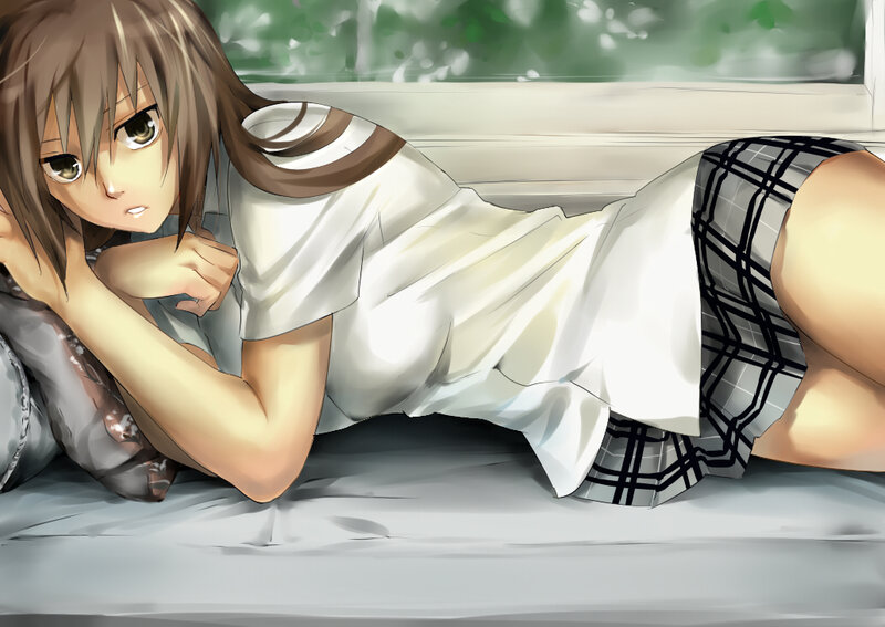 Anime Girl Lying Down — White, Calm, Morning
