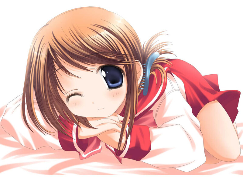 Anime Girl Lying Down — White, Calm, School Uniform, Bed