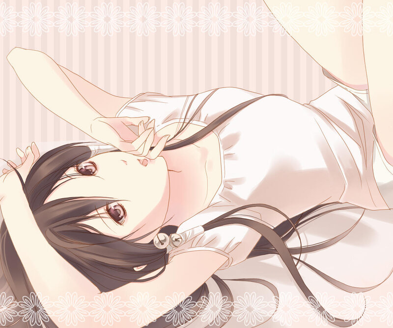 Anime Girl Lying Down — White, Calm, Striped Background