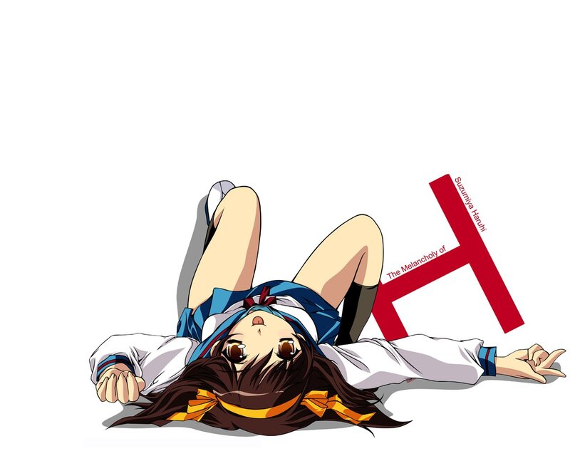 Anime Girl Lying Down — White, Playful, School Uniform, Text