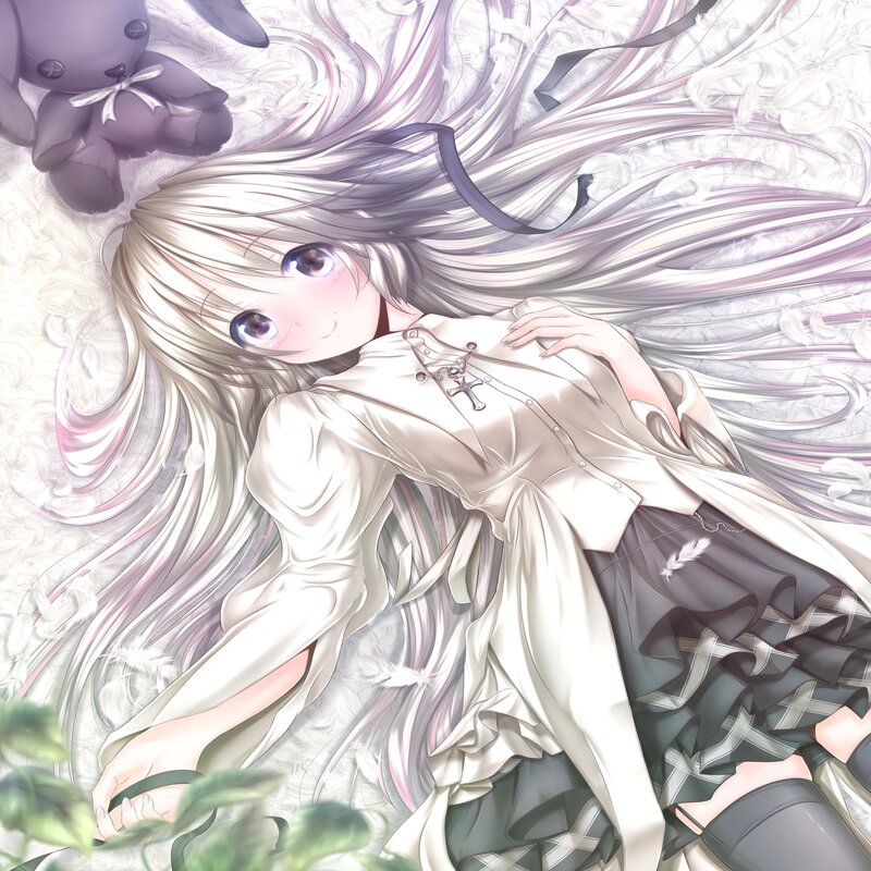 Anime Girl Lying Down — White, Serene, Digital Art