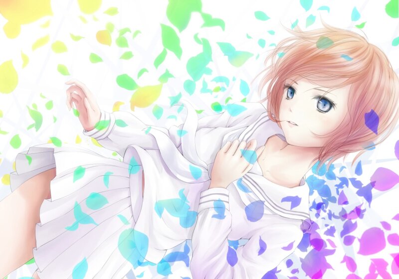 Anime Girl Lying Down — White, Serene, Spring, Digital Art