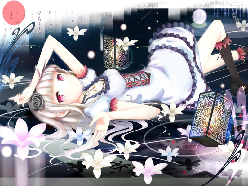 Anime Girl Lying Down — White, Serene