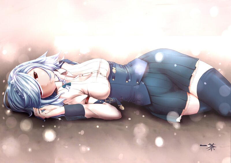 Anime Girl Lying Down — White, Serene, Winter