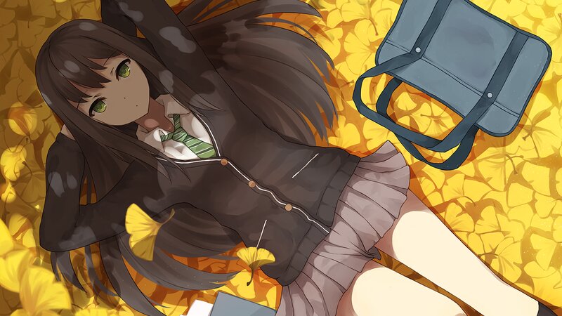 Anime Girl Lying Down — Yellow, Calm, Autumn