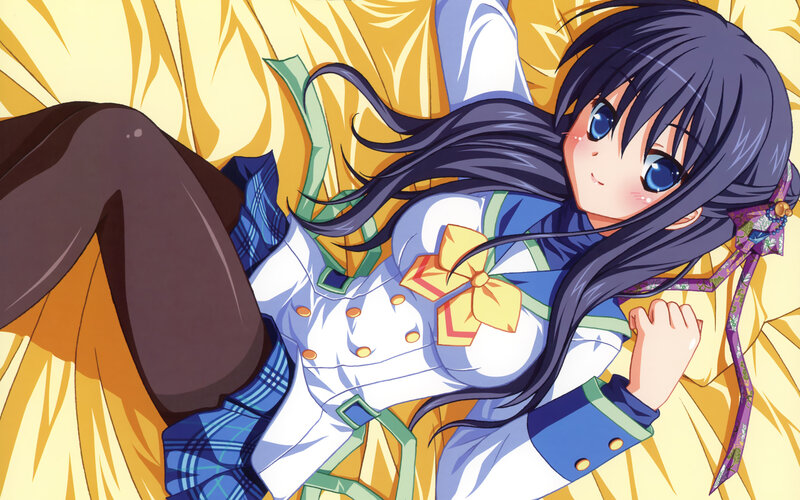 Anime Girl Lying Down — Yellow, Calm, School Uniform