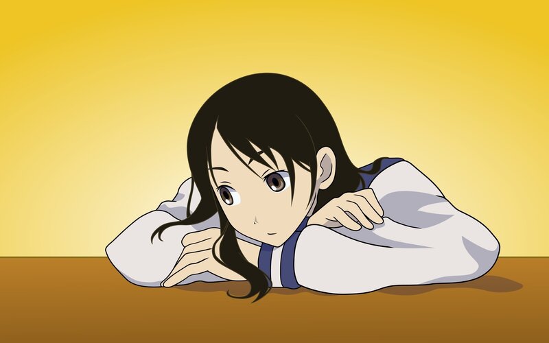 Anime Girl Lying Down — Yellow, Calm, Table