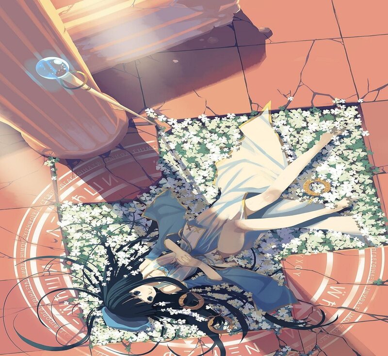 Anime Girl Lying in Flowers — White