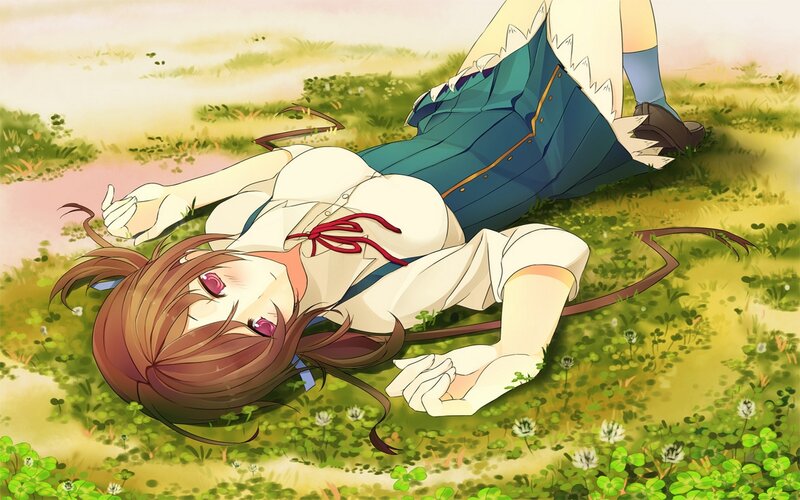 Anime Girl Lying in Grass — Green, Serene
