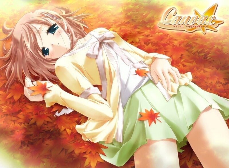 Anime Girl Lying in Leaves — Orange