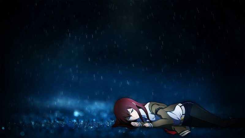 Anime Girl Lying in Rain — Blue