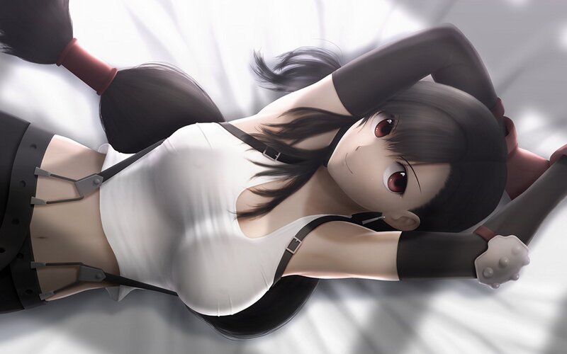 anime girl lying on bed
