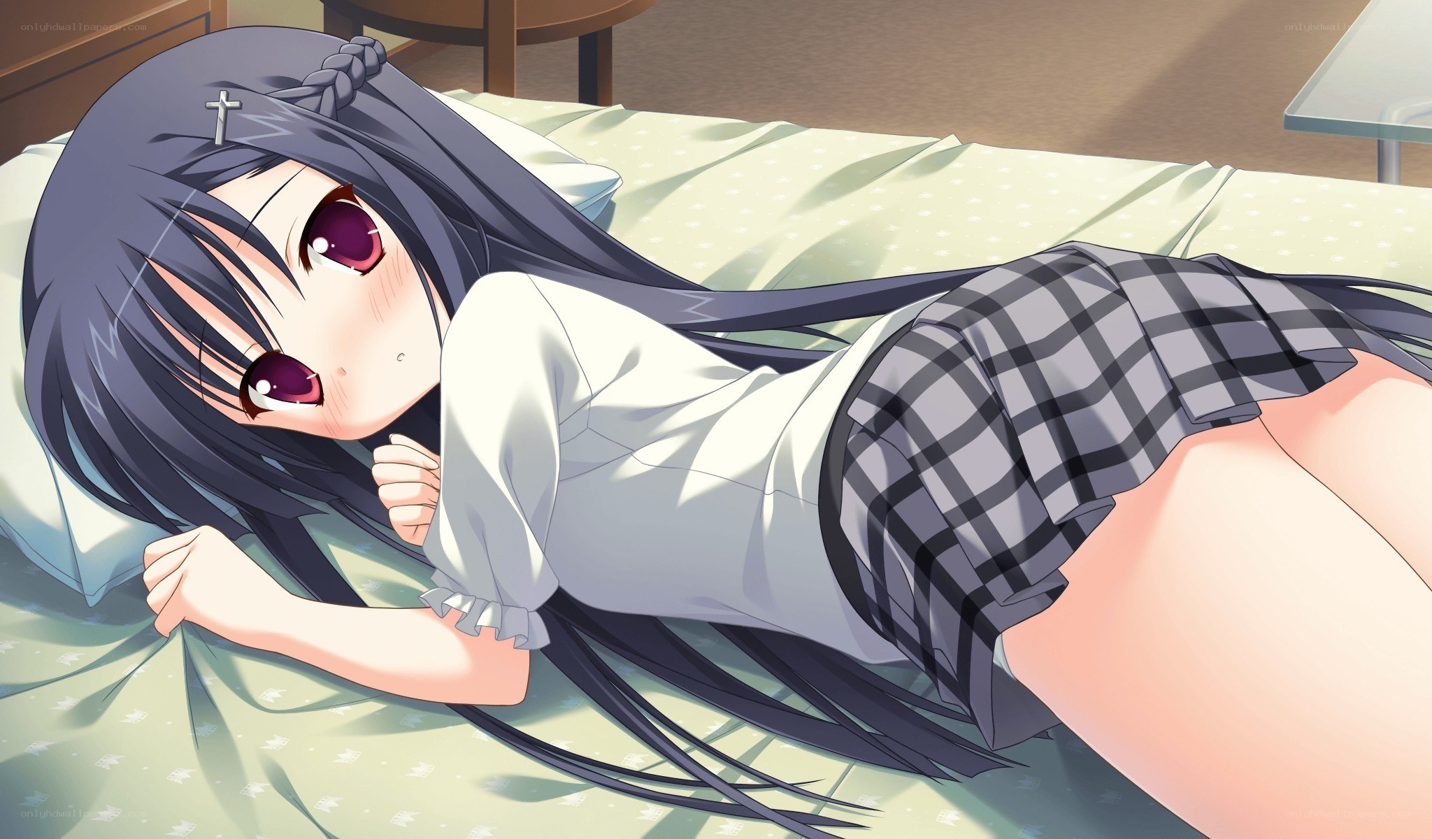 anime girl lying on bed