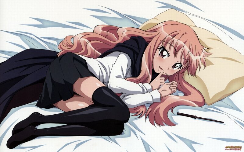 anime girl lying on bed