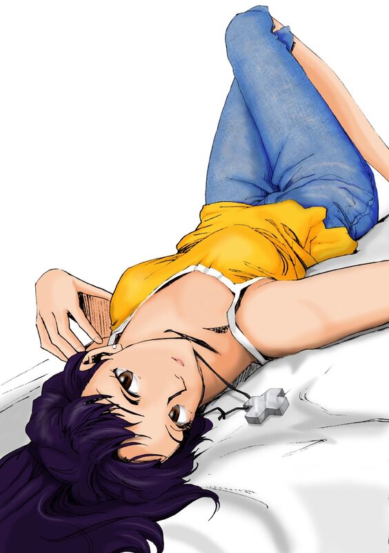 anime girl lying on bed