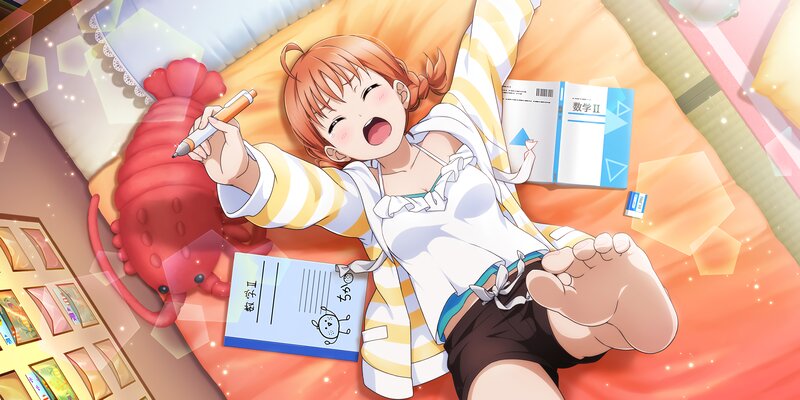 Anime Girl Lying on Bed — Orange
