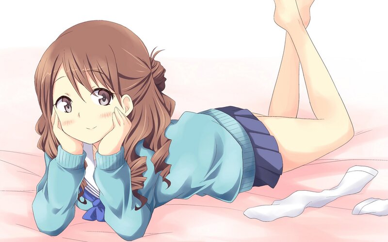 Anime Girl Lying on Bed — Pink, Calm, Socks