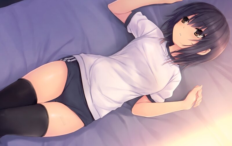 Anime Girl Lying on Bed — Purple, Calm, T-shirt