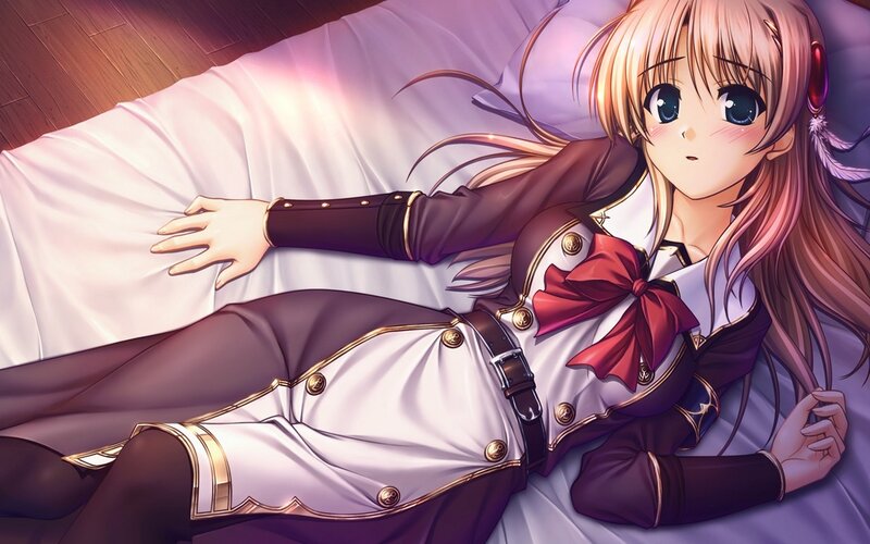 Anime Girl Lying on Bed — Purple, Calm, Uniform
