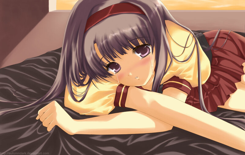 Anime Girl Lying on Bed — Purple