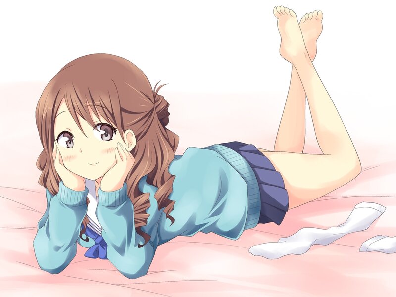 anime girl lying on bed