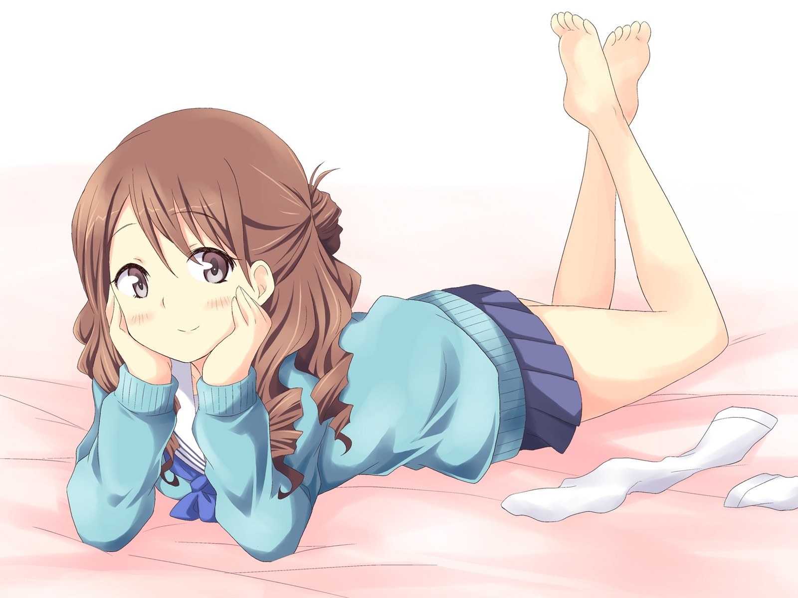 anime girl lying on bed