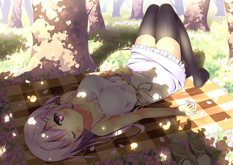 Anime Girl Lying on Blanket