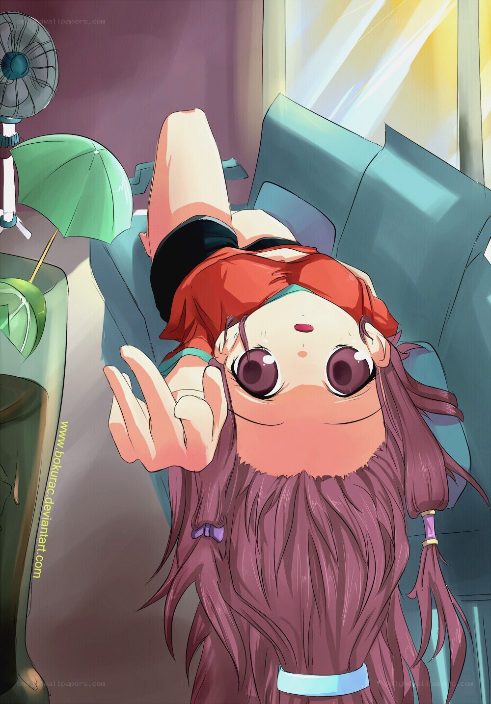 anime girl lying on couch