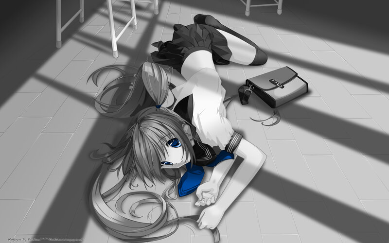 anime girl lying on floor